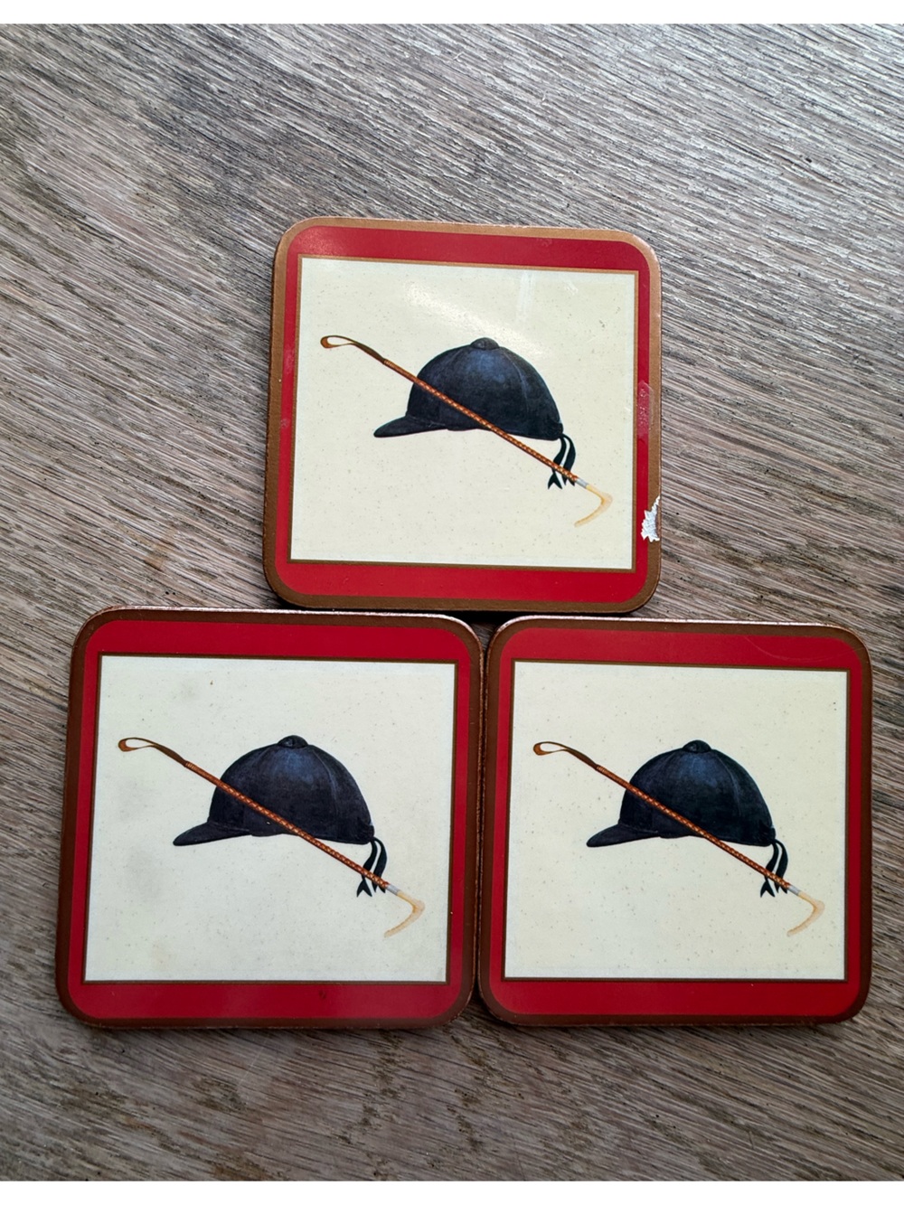 Vintage Pimpernel England Equestrian Cork Coasters Set of 3 Riding Hat Horse